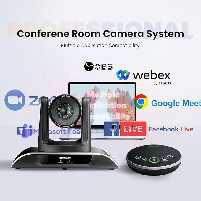 TONGVEO All-in-One Conference Room Video Camera System Al Auto-Tracking HD1080P 60fps 3X Optical Zoom USB3.0 HDMI PTZ Camera and Bluetooth Conference Speakerphone with Microphones