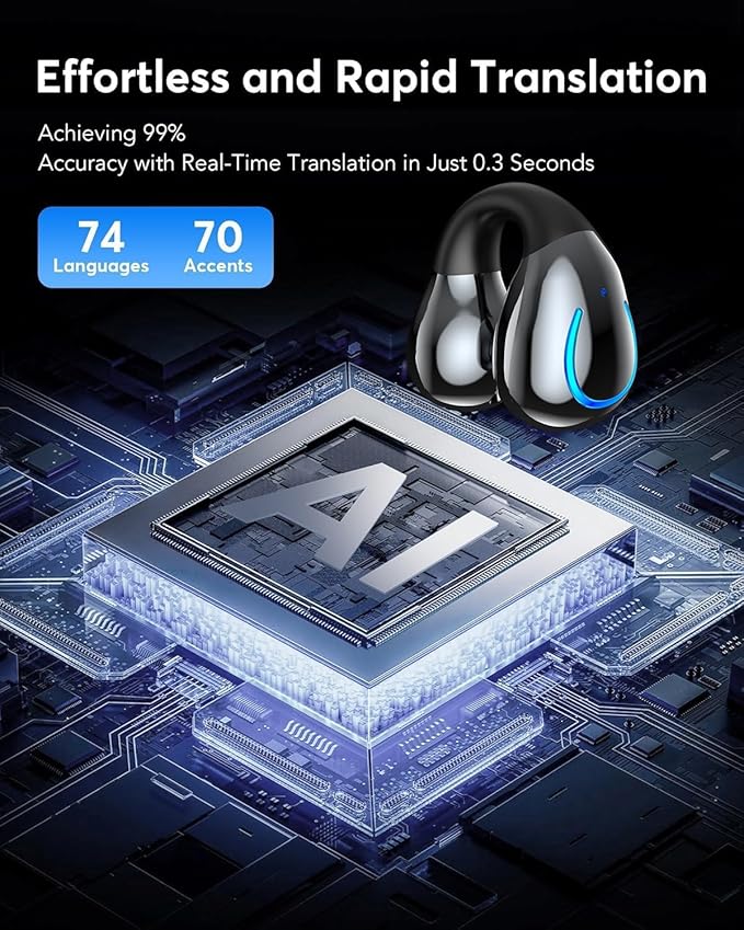 AI Translation Earbuds Real Time 144 Languages 60H Playtime Translator Ear Buds Audifonos Traductores Inglés Español Wireless Earphones Bluetooth Headphones for Travel Business Meeting