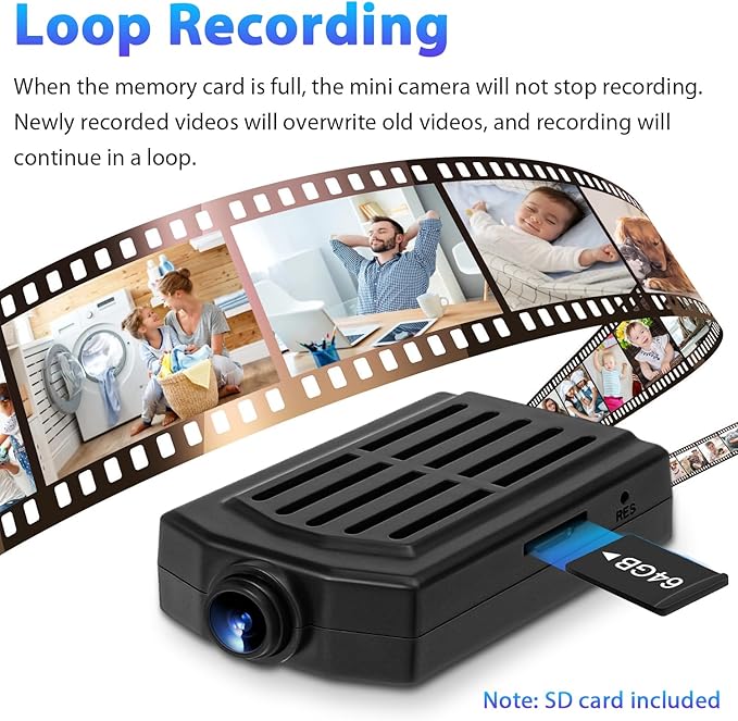 Mini Security Camera 1080P,64GB Nanny Video Recorder Dome Camera with Motion Detection, 3H Battery for Pet/Nanny Surveillance(Not WiFi)