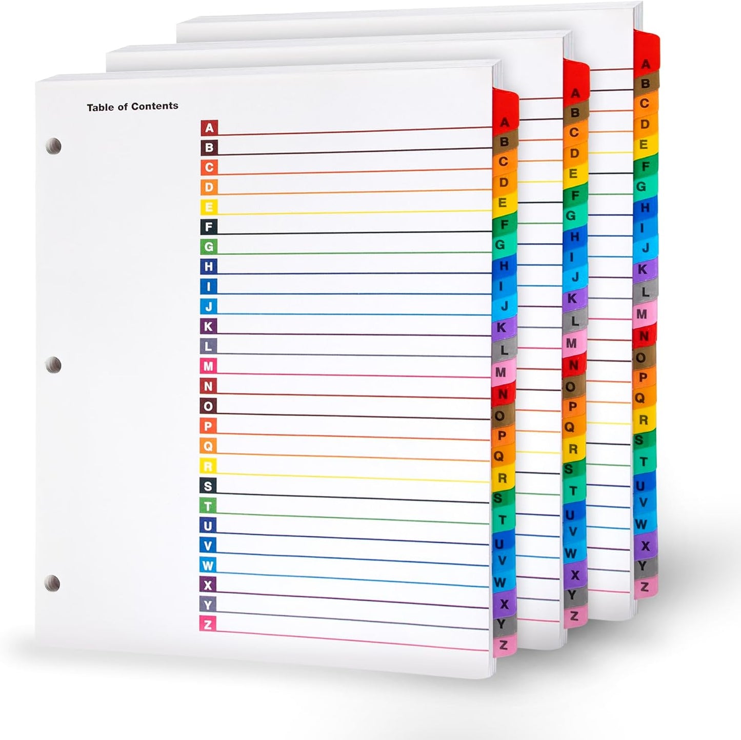 Alphabet Binder Dividers â 3 Sets of 26 AâZ Index Tabs for 3-Ring Binders, 8.5 x 11 in â Customizable Table of Contents, 3-Hole Punched â for School, Filing, Office Organization - 3 Pack
