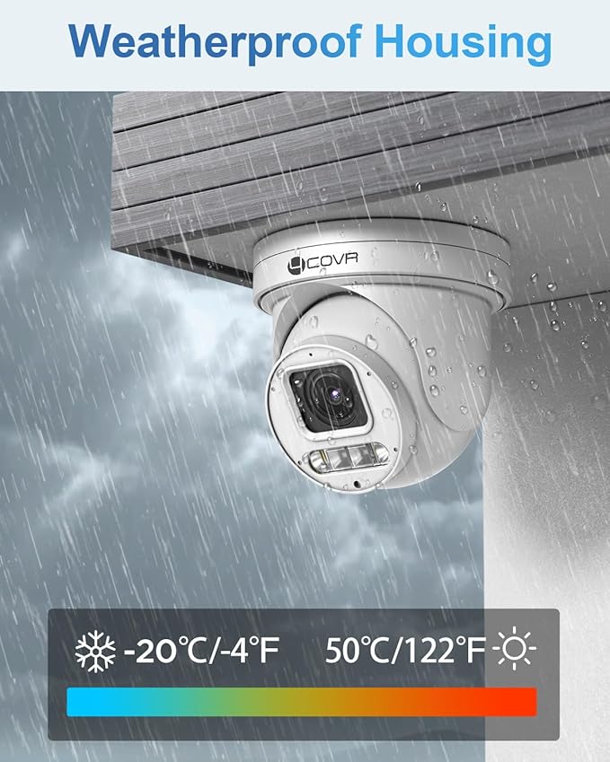 4COVR PoE PTZ Security Camera System 8 Channel 4K, 8X 8MP IP PTZ Camera Two Way Audio, 280ｰ Pan 90ｰ Tilt 5X Optical Zoom, Smart Color Night Vision, Human Vehicle Detection, NVR 2TB HDD, LY5XCP8M0808