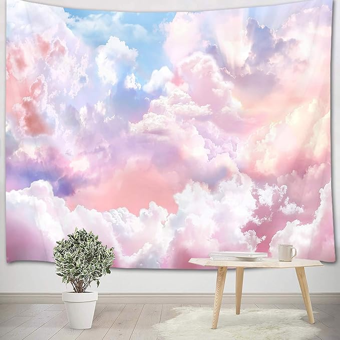 HVEST Pink Cloud Tapestry Colorful Abstract Clouds Natural Landscape Tapestries Wall Hanging for Bedroom Living Room Teen Dorm Indie Decor Poster Blanket,60x40 Inches