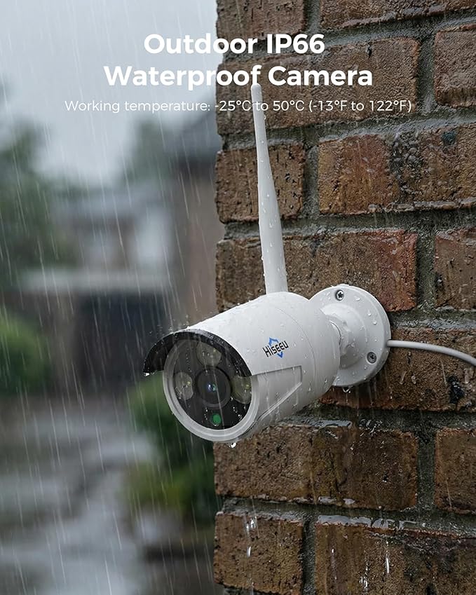Hiseeu 4K Home Security Camera System, 24/7 Recording, 16CH NVR Kit, Corded Powered 8Pcs 8MP Outdoor Wireless WiFi Cameras, Color Night Vision, Two-Way Audio, Motion Detection, 3TB HDD, 2.4G & 5GHz