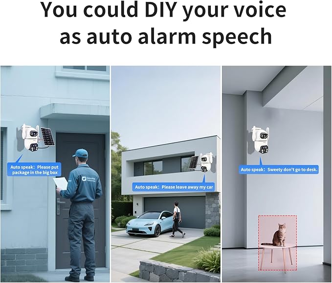 Three-Lens Security Camera Wireless Outdoor,2K 360° View Cameras for Home Security,Solar Battery Powered Camera with10x Hybrid Zoom,Motion Detection,Night Vision,No Subscription Fee,Waterproof