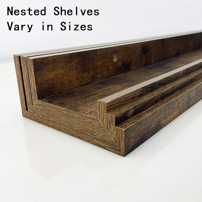 Giftgarden 16 Inch Floating Shelves for Wall Set of 3, Rustic Wall Mounted Picture Ledge Wooden Wall Shelf for Living Room Bedroom Kitchen Bathroom, 3 Different Sizes