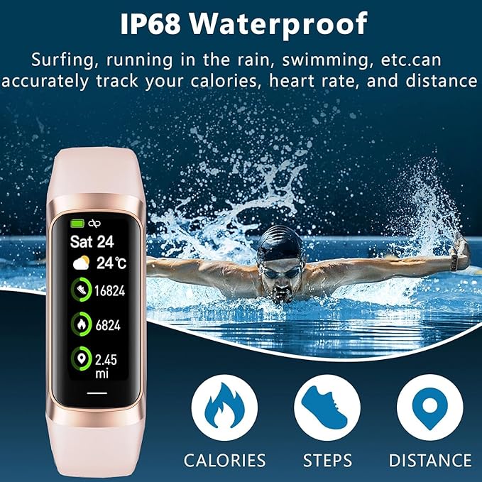 Fitness Tracker Activity Tracker Smart Watch 1.10''AMOLED Touch Color Screen,Smart Watch with 24/7 Blood Oxygen Heart Rate,Sleep Monitor,IP68 Waterproof,Step Counter Health for Women Men (Pink)