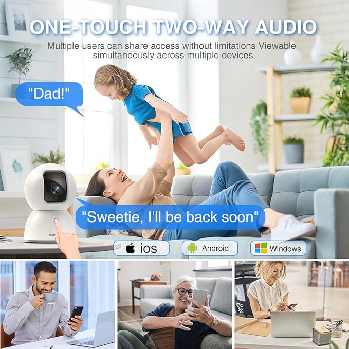 3K Indoor Camera with 64GB Card, Human/Pet/Facial AI Detection, Dog/Cat/Pet Camera Indoor with Phone APP, 5GHz 2.4GHz Dual Band Wi-Fi 6, 360 Pan Tilt Auto Tracking, Night Vision, 2-Way Talk