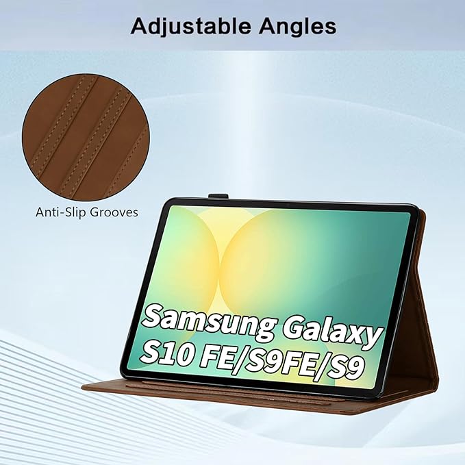 Case for Samsung Galaxy Tab S10 Lite/S10 Fe/S9 Fe 10.9" /S9 11" Tab Cases Multi-Angle Viewing Smart Stand with Pocket Auto Wake/Sleep PU Leather Tablet Flip Folio Cover Brown
