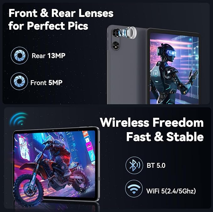 12 Inch Tablet, Android 15 Tablets with 2000*1200 Resolution IPS Touch Screen, 20GB RAM (6+14GB), 128GB ROM+1TB Expand, T615 Octa-Core Processor / 8000mAh Battery / 18W Fast Charge, Dual WiFi, Black