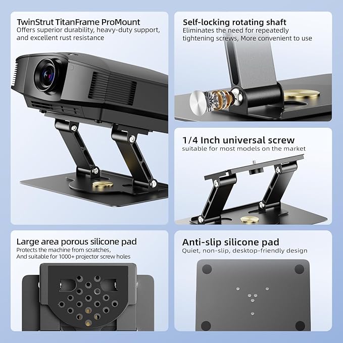UYI Projector Stand - 30 Lbs Load Capacity Projector Mount, 360° Rotatable & Foldable Projector Stand Table, 180° Adjustable, Carbon Steel Construction, Compatible with Most Projectors (Gray-30Lbs)