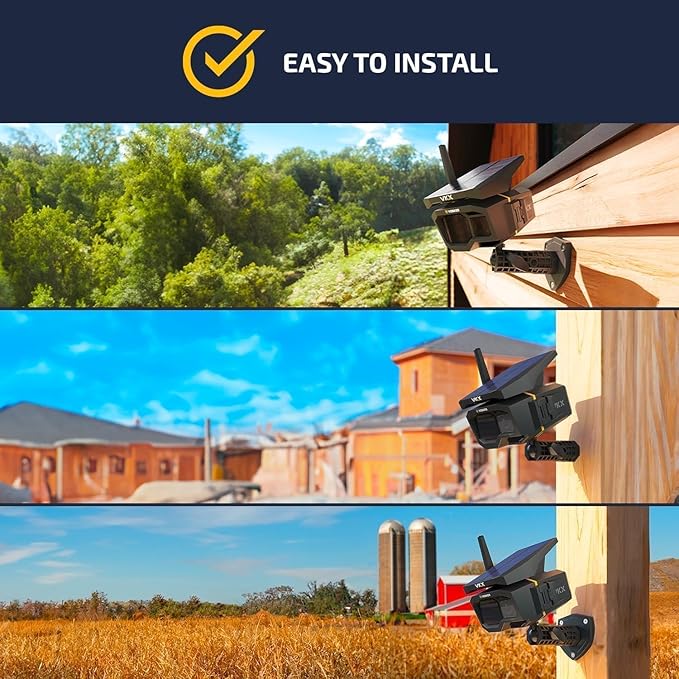 Vosker VKX Construction Pack Solar 4G LTE Security Camera, Wireless Outdoor Surveillance for Remote Construction Sites - No Wi-Fi Needed, SIM Card Included Night Vision, IP65 Weather-Resistant