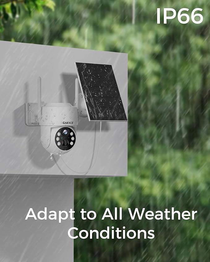 Wireless Solar Camera System Outdoor, 2PCS 4MP Home Battery Camera with 500GB HDD, 【No Monthly Fee】, Pan Tilt 360° View, PIR Motion Detection, Color Night Vision, IP66, 2-Way Audio