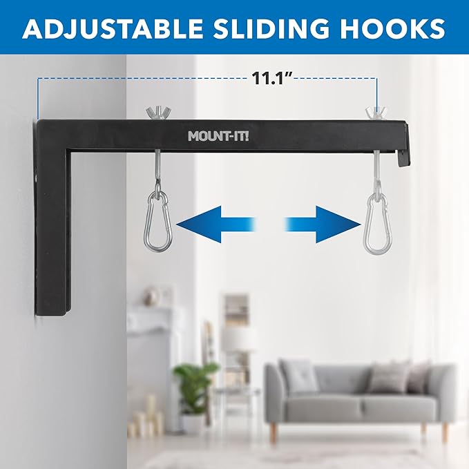 Mount-It! Projector Screen Wall Mount L-Brackets - Extra Large Wall and Ceiling Hanging Bracket for Home Projector and Movie Screens, 12 inch Mounting Hooks, 1 Pair, Black, 66 Lb Each Capacity