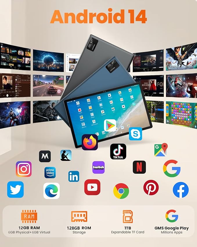 15.6 Inch Pro Tablet Android 14 Large Tablets 2025 Helio G99 Octa-Core 12GB, 1TB Expandable, 12000mAh 30W Fast Charge (inch, 15.6, Gray, 128, GB)