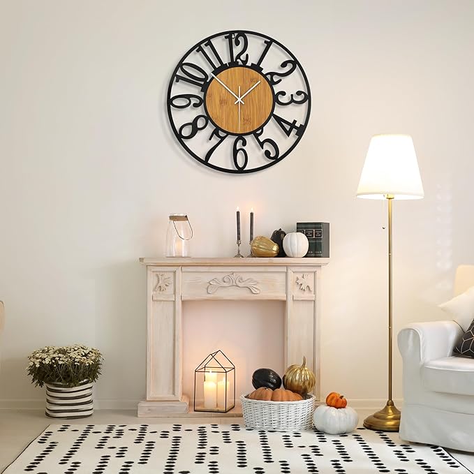Large Wall Clock for Living Room Decor, 14 Inch Non Ticking Silent, Battery Operated Modern Vintage Oversized Wall Clock for Bedroom Kitchen