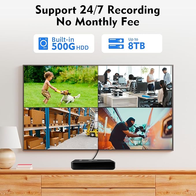 Fuers Wired Security Camera System,H.265+ 8CH Surveillance DVR with 500G Hard Drive and 4 x 1920p CCTV Analog Dome Camera, with face Capture and face Retrieval, Email Alert,Mobile APP & PC Remote