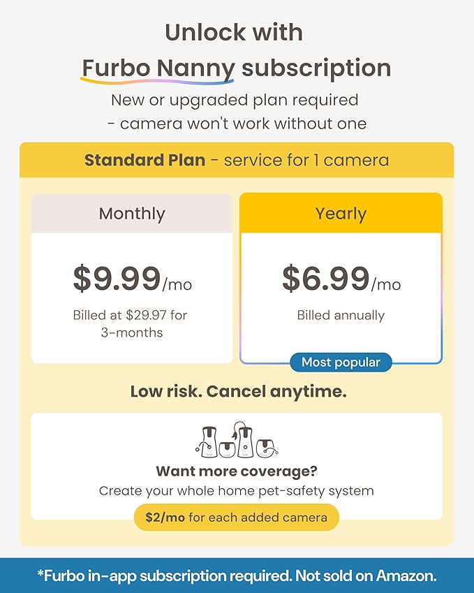 Furbo 360° Cat Camera + Mini 360° Cam [New Subscription Required at Setup] 2-Camera Bundle Nanny Subscription: Cat Safety Alerts, Pet Camera with Speaker, Phone App & Night Vision