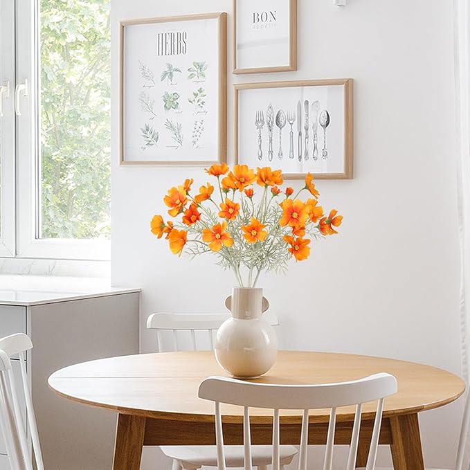 IPOPU Orange Silk Flowers Artificial Daisies 5PCS Cosmos Artificial Flowers Fake Wildflowers Daisy Flowers with Stems for Home Decor Indoor Floral Arrangements Centerpiece (Orange)