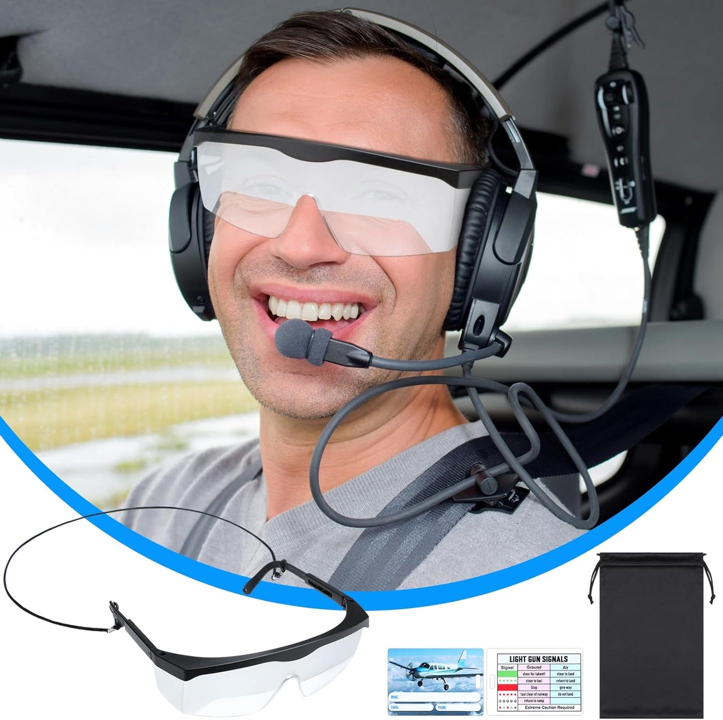 Aviation Flight Training Glasses Adjustable View Limiting Goggles Device with Glasses Box and Tag(Clear)