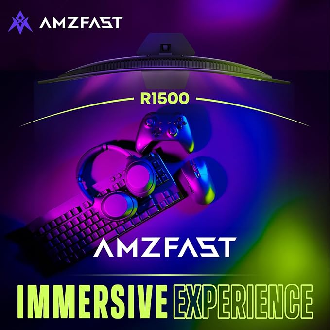 Amzfast 27 inch 200Hz Curved Gaming Monitor, FHD 1080P Computer Monitor with Built-in Speakers, MPRT 1ms with Fast VA Panel | 130% sRGB, 3000:1,1500R | 12 Months Warranty Exchange