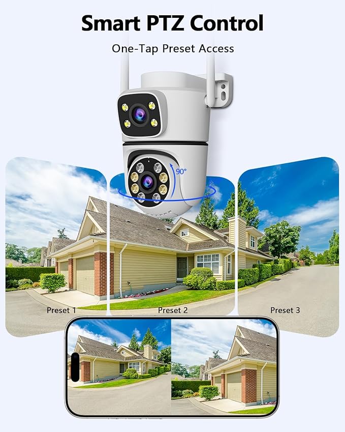 WEILAILIFE 【Dual Lens Linkage】 5MP Outdoor Wireless Security Camera, PTZ WiFi Video Surveillance Cameras for Home Security（1 Pack）