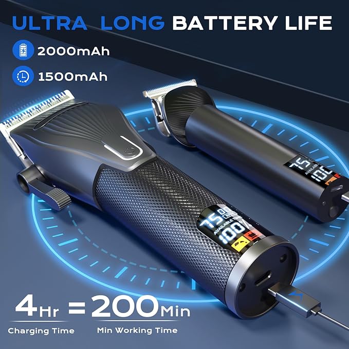 Hair Clippers for Men, Professional Cordless Hair Cutting and Trimmers Set with 7500RPM Powerful Motor & LCD Display, Mutil Function Mens Electric Hair Grooming Shaver Kit for Nose, Face, Body, Beard
