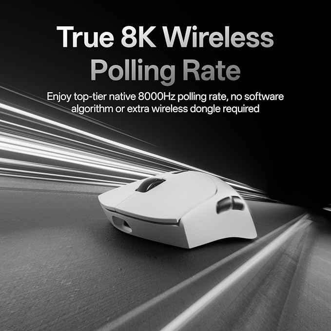 Rapoo VT7 Wireless Gaming Mouse, True 8K Wireless Polling Rate, 53g Lightweight, Up to 750 Hr Battery, Nordic nRF54L15 MCU, 100-Million Mechanical Switch, 10 Programmable Buttons, White