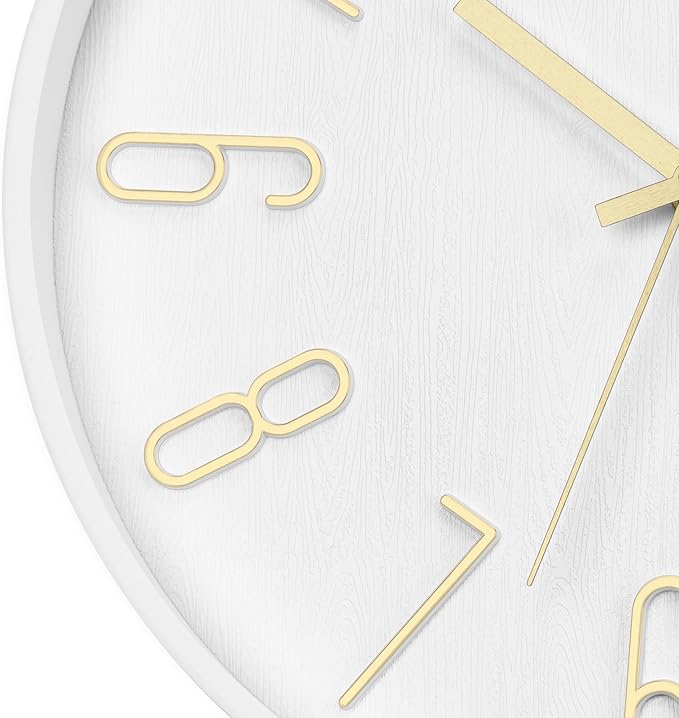 Foxtop Wall Clock 12 Inch Silent Non Ticking Battery Operated Round Wall Clock Modern Simple Style Clocks Decorative for Home Office Bedroom Kitchen School (White)