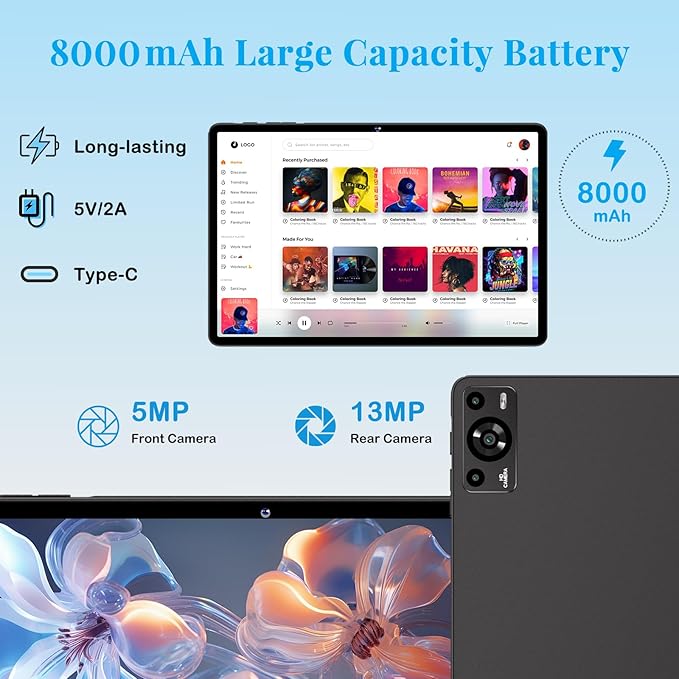 11 Inch Tablet, 2025 Android 15 Tablets with Octa Core, 24GB+256GB, 13+5MP Camera, Electronics Tablets with Widevine L1, 8000mAh Battery, 5G WiFi, GPS, HD IPS Display, 1TB Expand, BT 5.0 -Metal Black