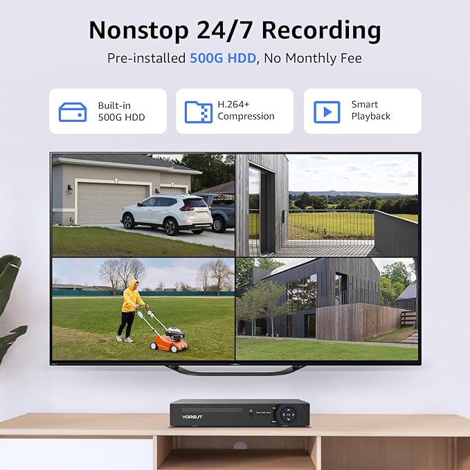 Wired Security Camera System, 4CH 5MP Lite CCTV Surveillance DVR Kit with 4 x 3MP Home AHD Security Camera for Outdoor Use, IP66 Waterproof Metal Shell,Remote Access,Smart Detection,500G HDD