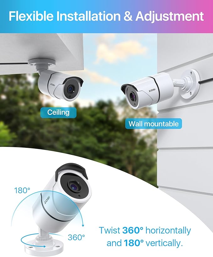 ZOSI 4 Pack 1080P 2MP HD-TVI Security Cameras with Audio, 100ft Night Vision, IP66 Weatherproof, Home Surveillance Outdoor Indoor CCTV Bullet Camera for 1080P/5MP/4K HD-TVI Analog DVR Systems