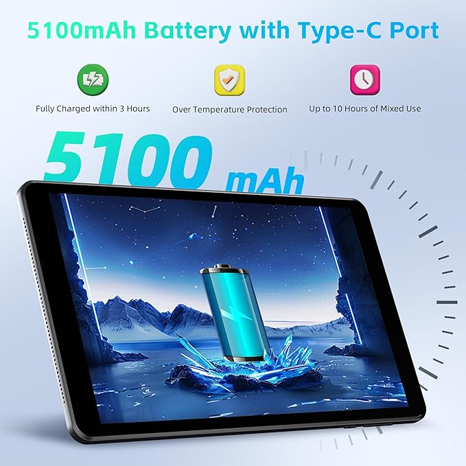 HAOVM 【2025 Android 15 Tablet M8 Tablet 8 inch，8 core CPU, 12GB+64GB，2TB Expandable, HD IPS Display, Wi-Fi 6, BT5.4, 5MP+8MP Camera, 5100mAh Large Battery, Widevine L1, Black