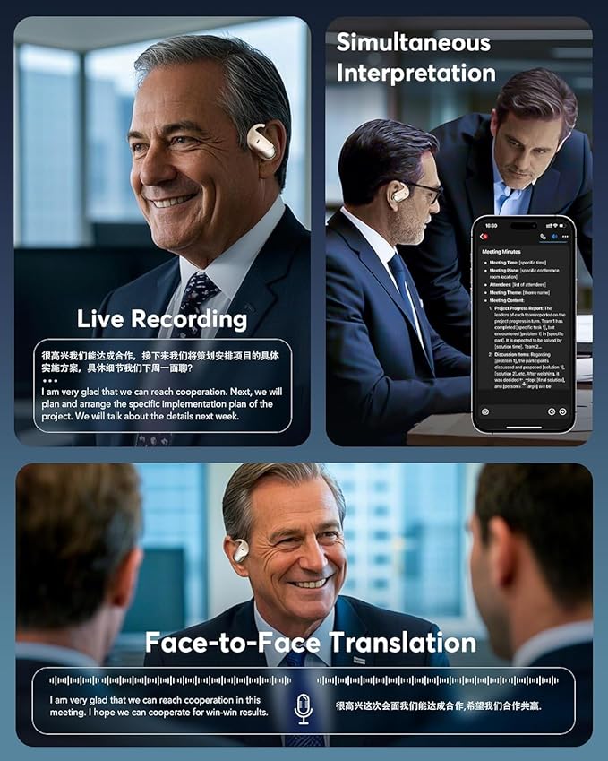 Open Ear Bone Conduction Headphones，AI Translation Earbuds Real Time, 3-in-1 Translator Earbuds 144 Languages & Accents, Audifonos Traductores Inglés Español,Touch Control Operate Fit Cycling Running