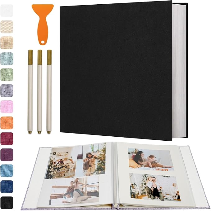 Vienrose Photo Album Self Adhesive 4x6 5x7 3x5 8x10 Scrapbook Album DIY Scrap Book with Metallic Pen 120 Pages Black