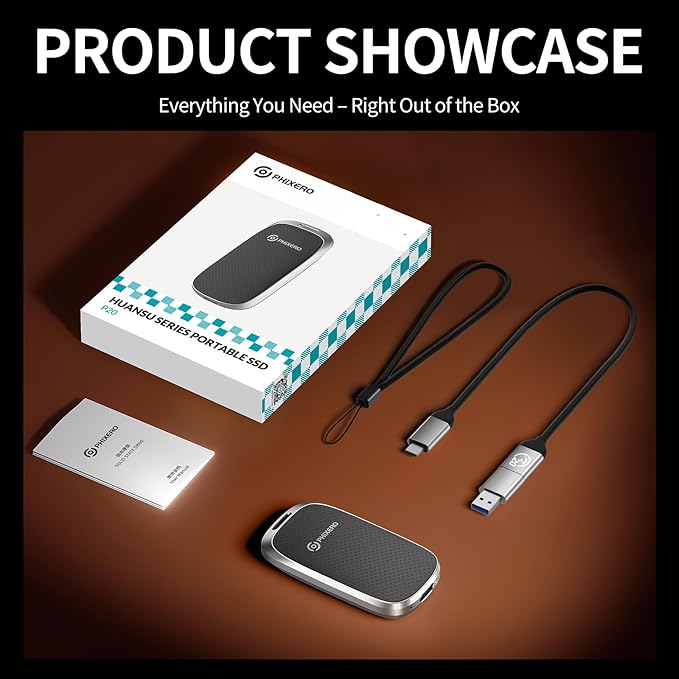 PHIXERO P20 External Portable SSD 2TB,up to 2050Mb/s,External Solid State Drives with 2 in 1 USB C Cable with LED Indicator,USB 3.2 Gen 2 Portable Hard Drive for iPhone 15/16 PRO, Mac, PC & Laptops