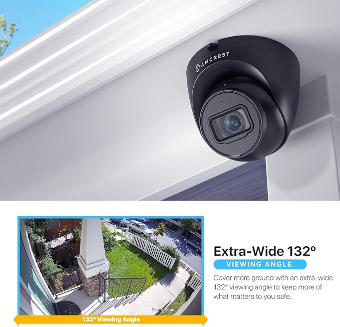 Amcrest 5MP Turret POE Camera, UltraHD Outdoor IP Camera POE with Mic/Audio, 5-Megapixel Security Surveillance Cameras, 98ft NightVision, 132° FOV, IP67, MicroSD (256GB) Black IP5M-T1179EB-AI-V3