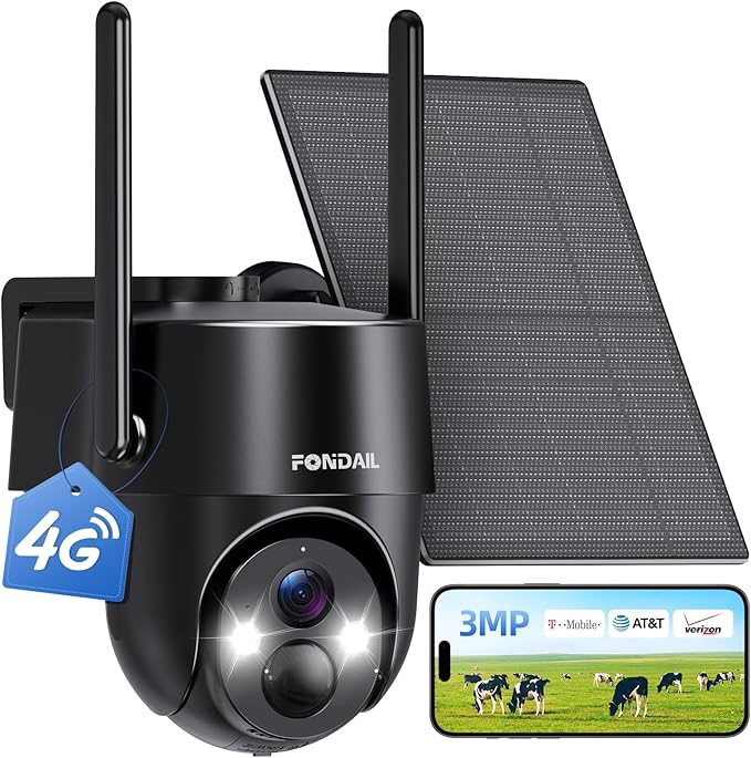 4G LTE Cellular Solar Security Camera Wireless Outdoor, No WiFi Solar Powered Camera, 360° Live View, 2K Color Night Vision, PIR Detection, 2-Way Audio, Motion Alert, Built in SIM Card, Easier to use