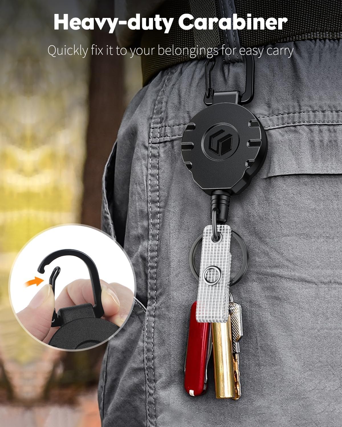 Uniclife 2 Pack Retractable Keychain Heavy Duty Carabiner Badge Holder Tactical ID Badge Reel for up to 8 oz with Stainless Steel 31.5 Inch Steel Wire Rope Retractable Lanyard Clip and Key Ring