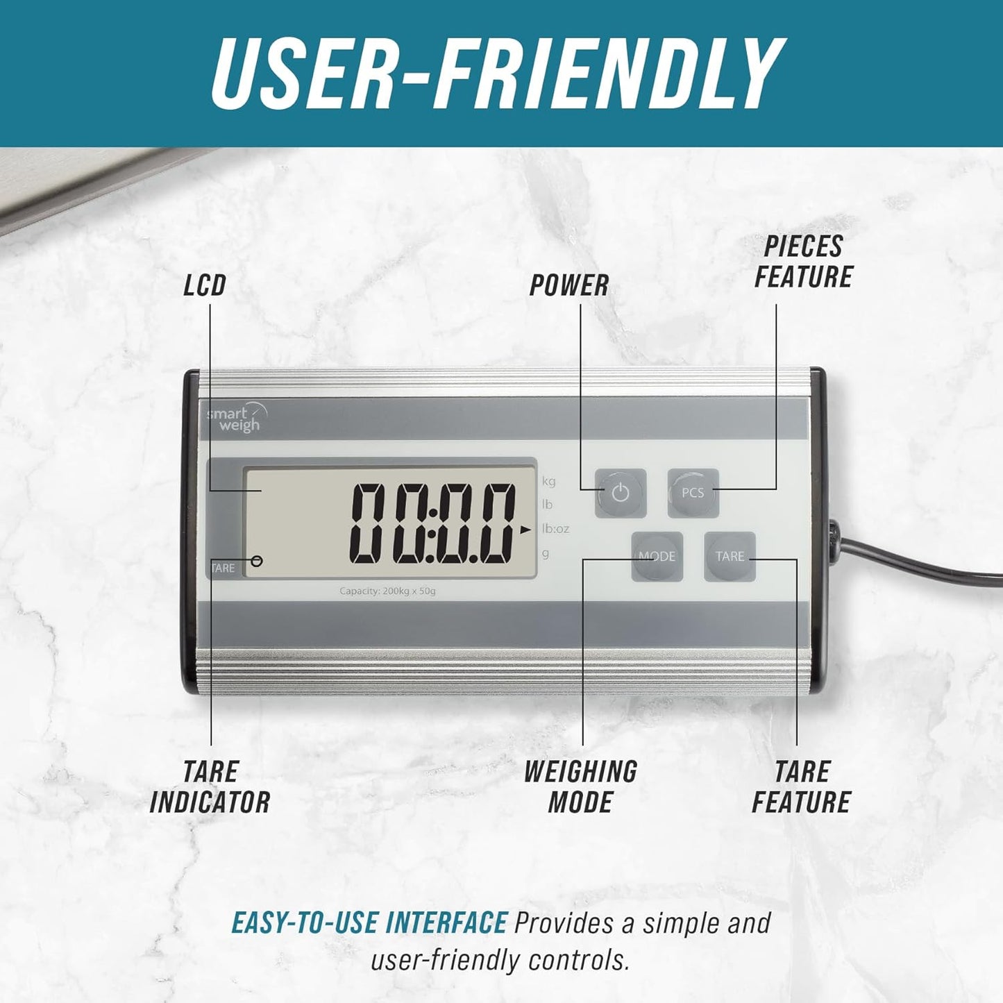 Smart Weigh 440lbs x 6 oz. Digital Heavy Duty Shipping and Postal Scale, with Durable Stainless Steel Large Platform, UPS USPS Post Office Postal Scale and Luggage Scale