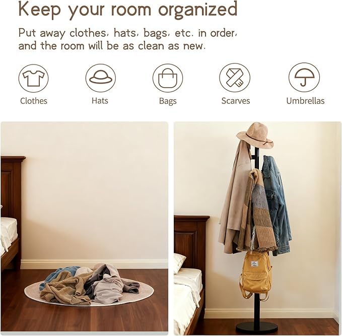 Bamboo Cactus Coat & Clothes Rack Stand, Standing Freestanding Clothing Racks with 6 Hooks for Adults & Kids, Heavy Duty Modern Entryway Living Room Bedroom Corner Coat Rack cactus-3
