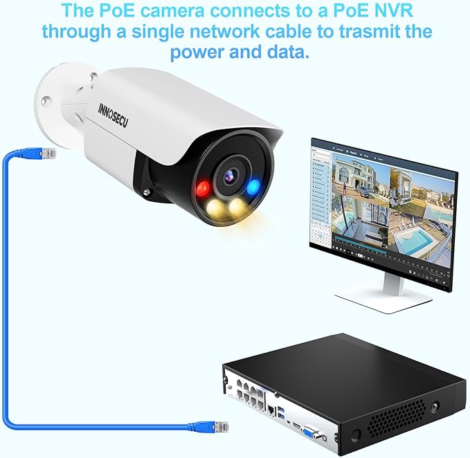 AI 8MP Bullet IP PoE Camera, 4K Security Surveillance Camera, Smart Instant Siren Alarm, Color Night Vision, Two-Way Audio, 2.8mm Lens 110°, Face Detection, Human&Vehicle Detection, INB8BD37D