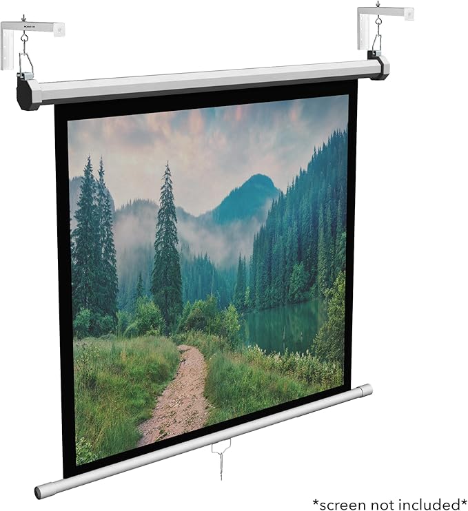 Mount-It! Projector Screen Wall Mount L-Brackets - Extra Large Wall and Ceiling Hanging Mount for Home Projector and Movie Screens, 12 inch Mounting Hooks, 1 Pair, White, 66 Lb Each Capacity