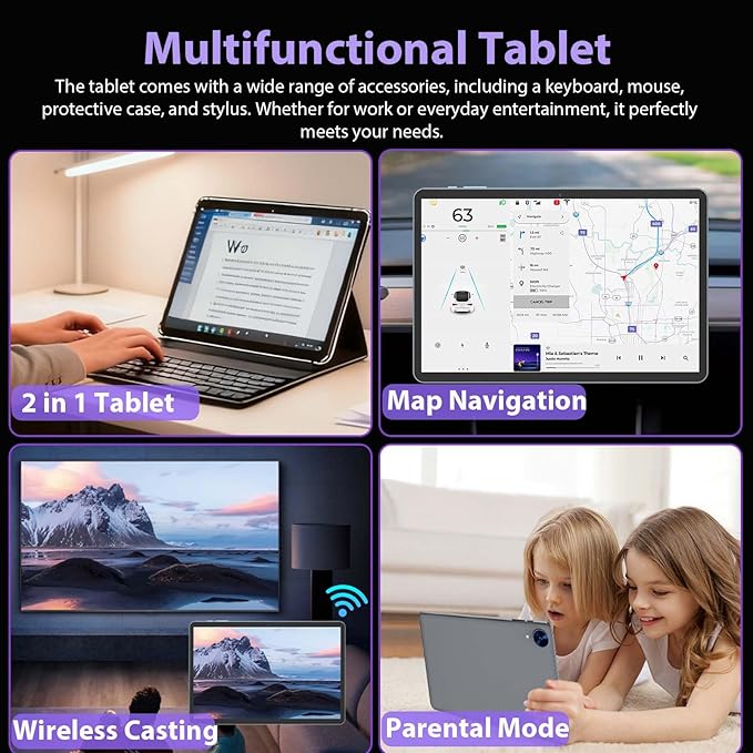 Android 15 Tablet with Keyboard - 26GB+256GB+2TB Expand, Octa-Core, 2.4G/5G Wifi, 8000mAh Battery, Widevine L1, Dual Camera, Face Unlock, 10 Inch 2 in 1 Tablets with Mouse, Stylus (Green Case)