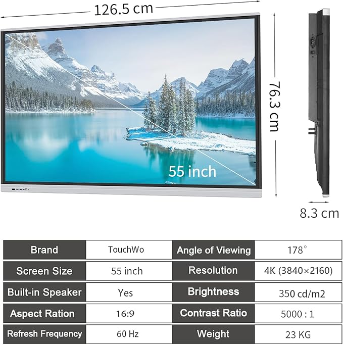 55" Touchscreen Monitor Smart Board, 4K Interactive Presentation Electronic Whiteboard with Android 13, Digital Signage Display for Office, Classroom,RAM 4GB+ ROM 32GB
