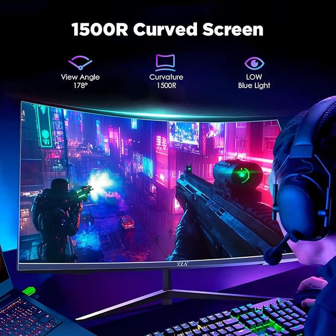 32 Inch Curved Gaming Monitor, 1500R, 240Hz Full HD VA Display with HDR, FreeSync & G-Sync Compatible, Low Blue Light, HDMI & DP Ports, Tilt Adjustable, Wall Mountable Computer Monitor
