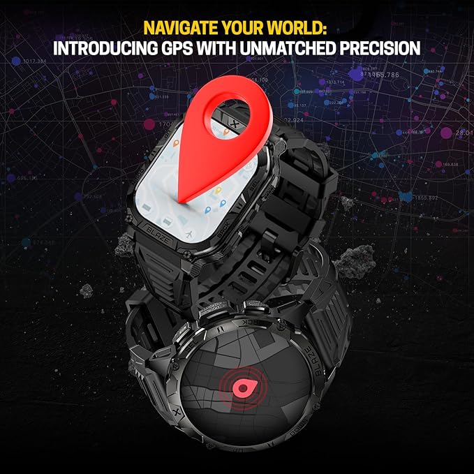 CARBINOX Blaze Smart Watch Ultimate Pack with GPS, Rugged Fitness Tracker Waterproof IP69K, Compatible with Android and iOS, 170+ Sports Modes, Make/Receive Calls (Square)