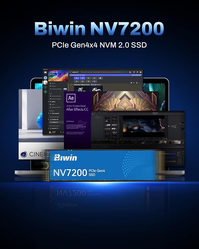 BIWIN NV7200 4TB SSD, M.2 2280 PCIe Gen 4x4 NVMe 2.0 Internal SSD, Read Speed Up to 7200 MB/s, Internal PC Solid State Drive for Laptop & Desktop & PS5