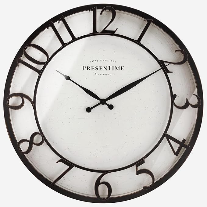 Presentime & Co 21" Farmhouse Series Wall Clock,Vintage Style, Retro Clock, Raised 3D Arabic Numeral, Oil Rubbed Bronze Finish. Wall Décor for Living Room and entryway.