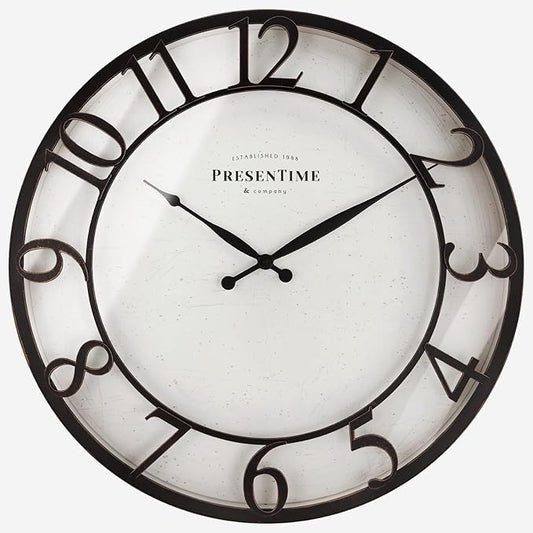 Presentime & Co 21" Farmhouse Series Wall Clock,Vintage Style, Retro Clock, Raised 3D Arabic Numeral, Oil Rubbed Bronze Finish. Wall Décor for Living Room and entryway.