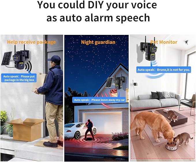 Dual Lens Security Cameras Wireless Outdoor，Solar Cameras for Home Security，Motion Detection,Night Vision,No Month Fee,IP65 Water Proof